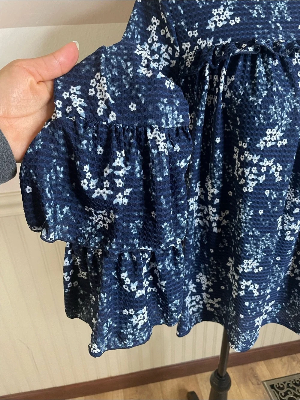 Michael Kors Navy Floral Ruffle-Sleeve Blouse